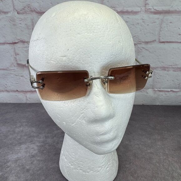 James Oro Silver Brown Tint Authentic II Rimless Sunglasses NEW - Picture 2 of 15